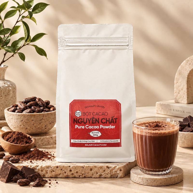 BALAVA pure cocoa powder 500g — made in Đà Lạt from Lâm Đồng cacao