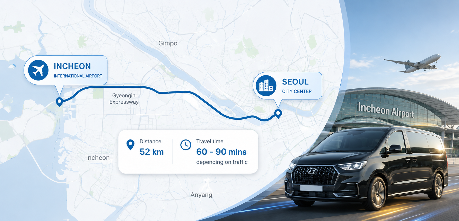 Xe đưa đón sân bay Incheon về Seoul cho khách Việt